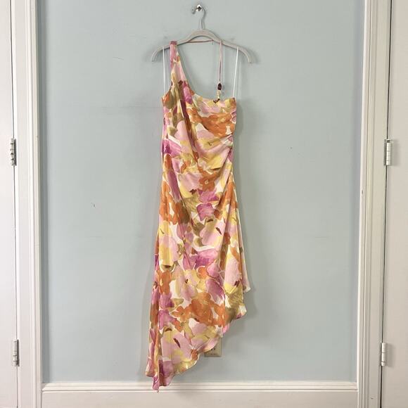 NWT Bardot Andy One Shoulder Asymmetrical Floral Satin Midi Dress - Picture 4 of 8